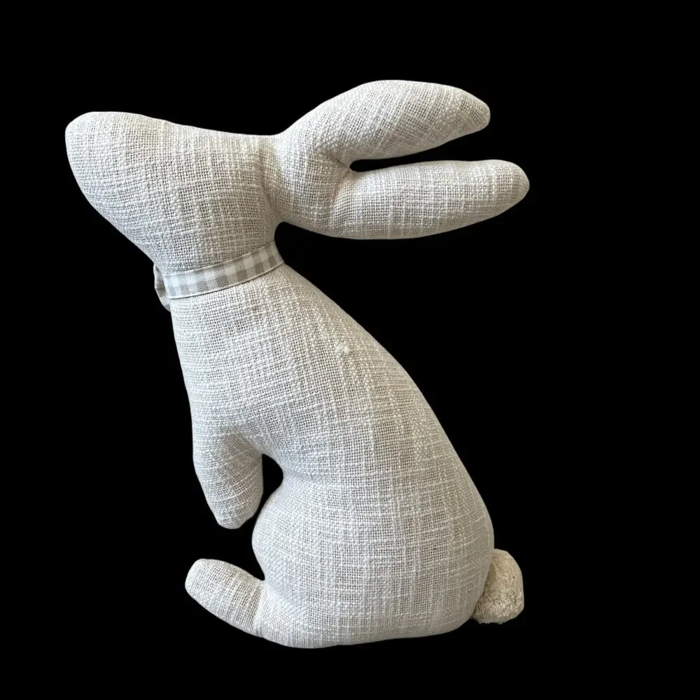 Rachel Ashwell Easter Bunny Rabbit Throw Pillow Beige & White Gingham NEW